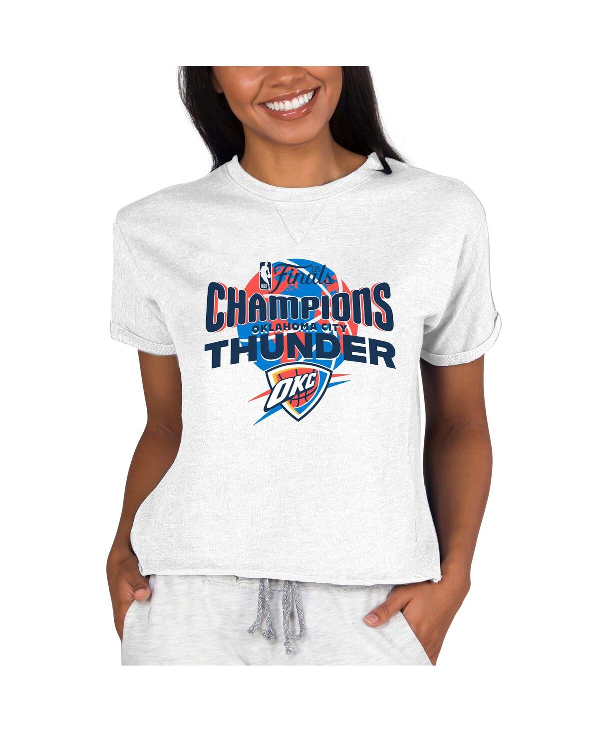 Women's Oatmeal Oklahoma City Thunder 2025 Nba Finals Champions Mainstream Tri-Blend French Terry Lounge Top - Oatmeal