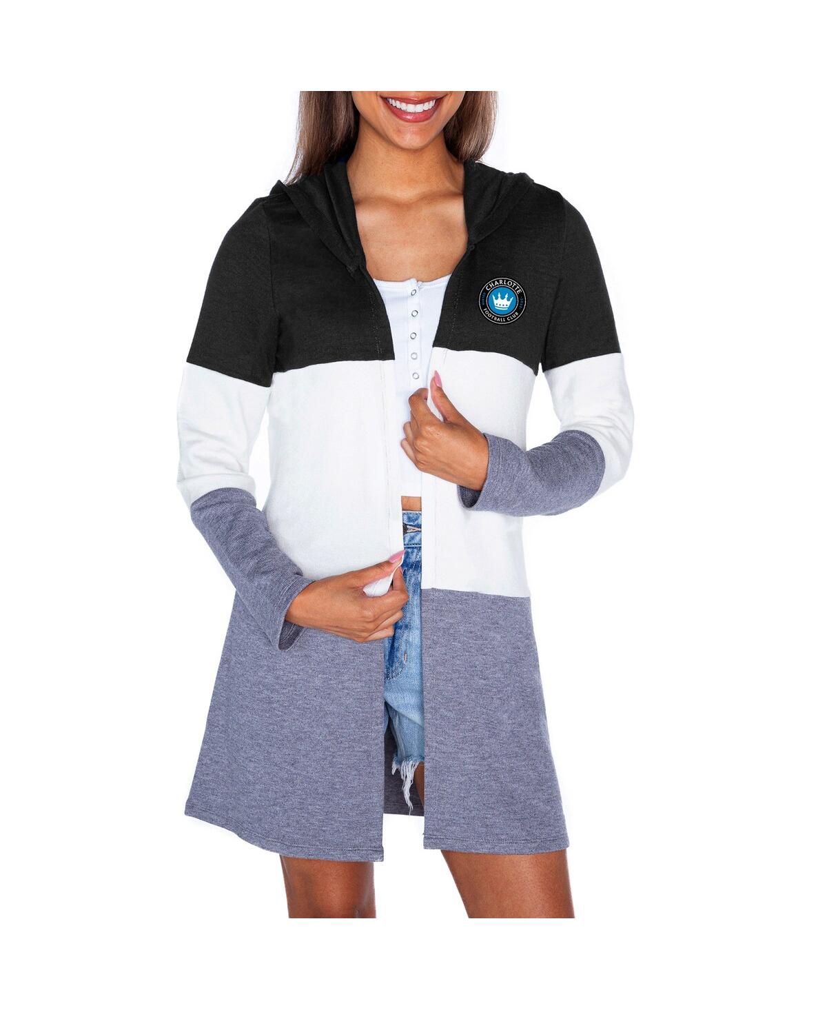 Gameday Couture Women's Black/white Charlotte Fc Offside Hustle Color Block Tri-blend Hooded Cardigan In Multi