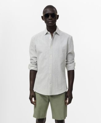 MANGO - Men's Regular-Fit Stripe-Textured Shirt