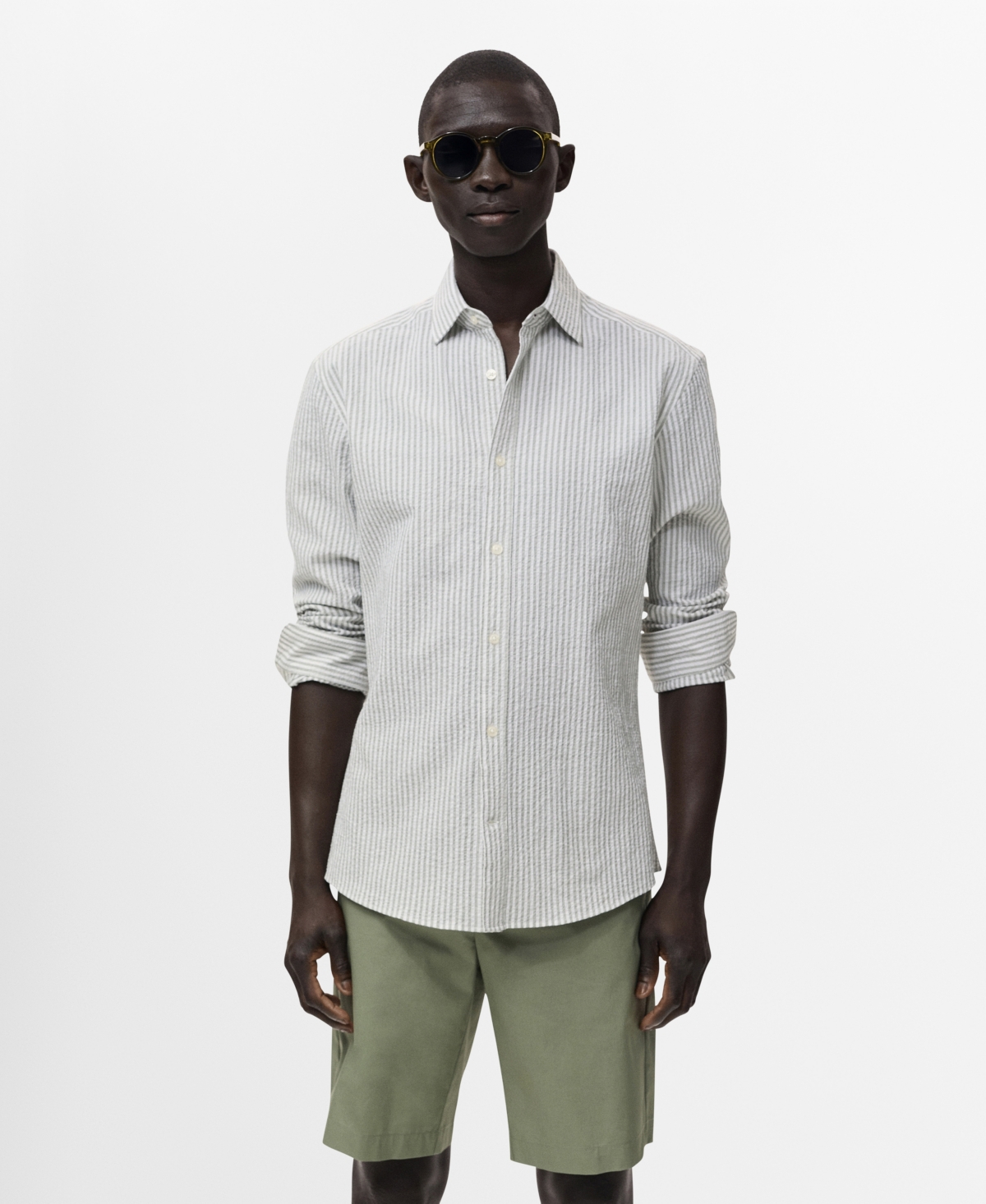Men's Regular-Fit Stripe-Textured Shirt - Dark Green