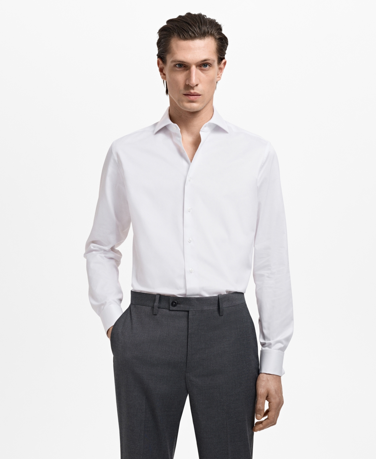 Men's Slim-Fit Twill Fabric Dress Shirt - White