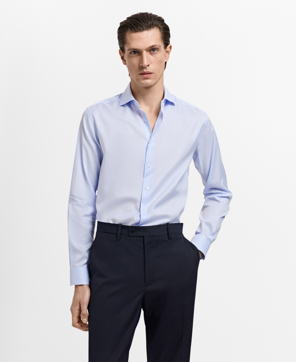 Mango Slim Fit Stripe Button-up Shirt With Contrast Collar In Blue