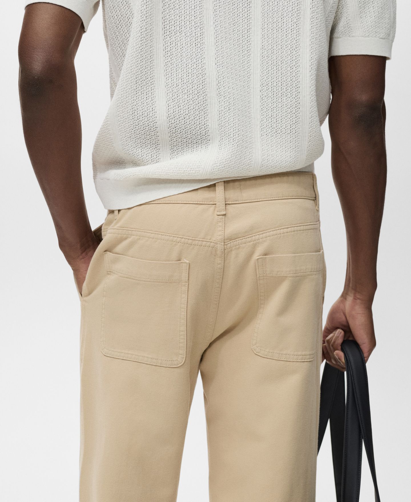 Мужские джинсы MANGO Cotton-Linen Blend Regular-Fit, цвет: Бежевый — фото 5