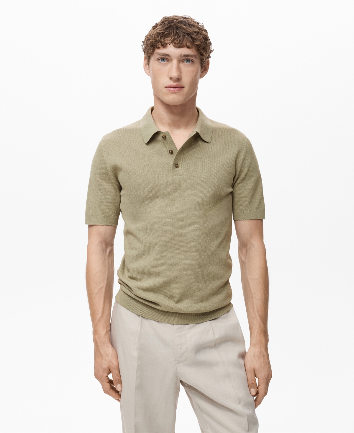 Mango Men's Fine-knit Cotton Polo Shirt In Green
