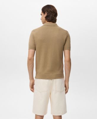 Men's Zipper Openwork Knitted Polo Shirt