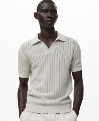 MANGO - Men's Fine-Knit Herringbone Polo Shirt