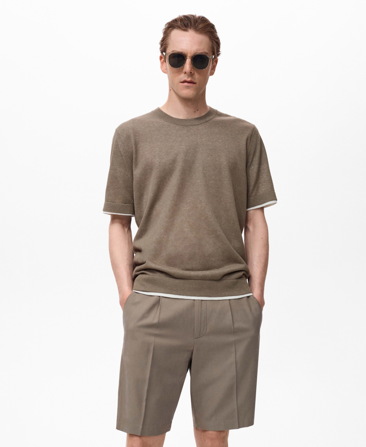 Men's Contrasting Cotton-Blend T-Shirt - Dark Green