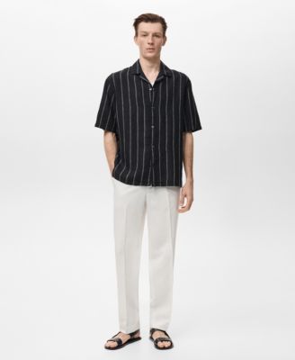 Men's Linen Short-Sleeve Striped Shirt