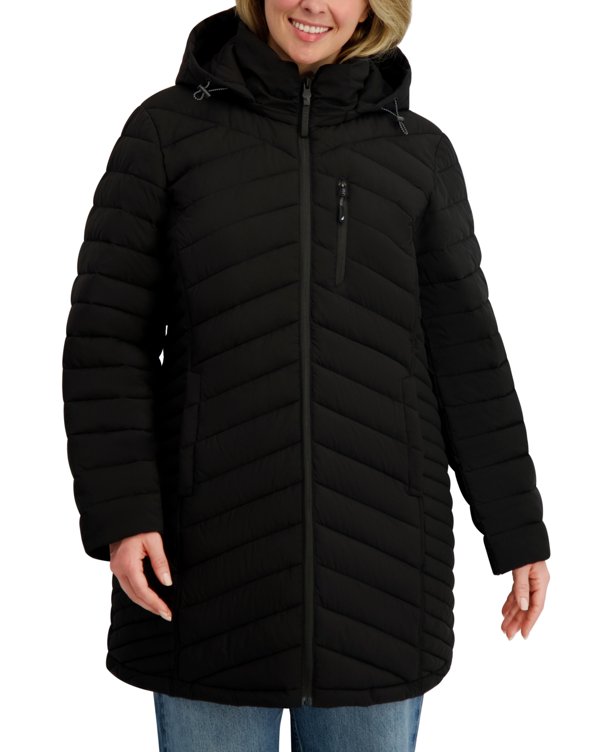 Nautica Plus Size Hooded Water-resistant Puffer Coat In Black