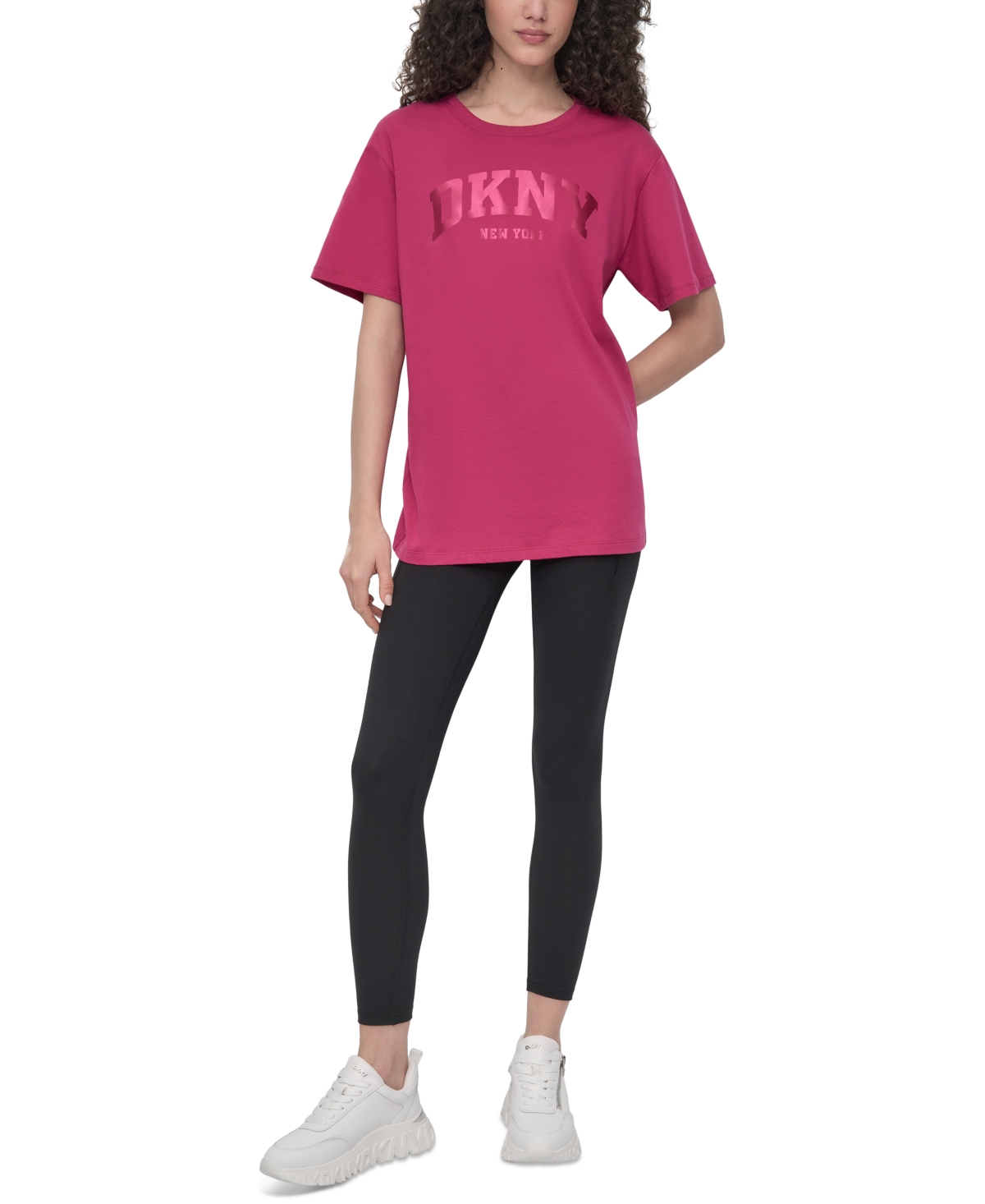 Dkny Sport Women's Varsity Satin Logo Oversized Cotton T-shirt In Pink