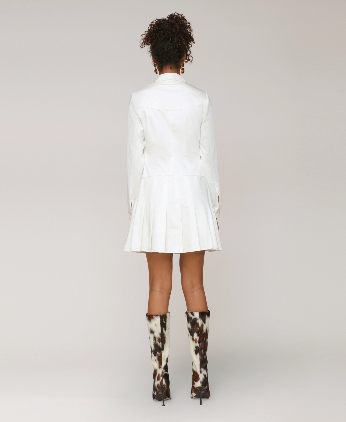 Avec Les Filles Women's Collared Long-sleeve Short Shirtdress In White