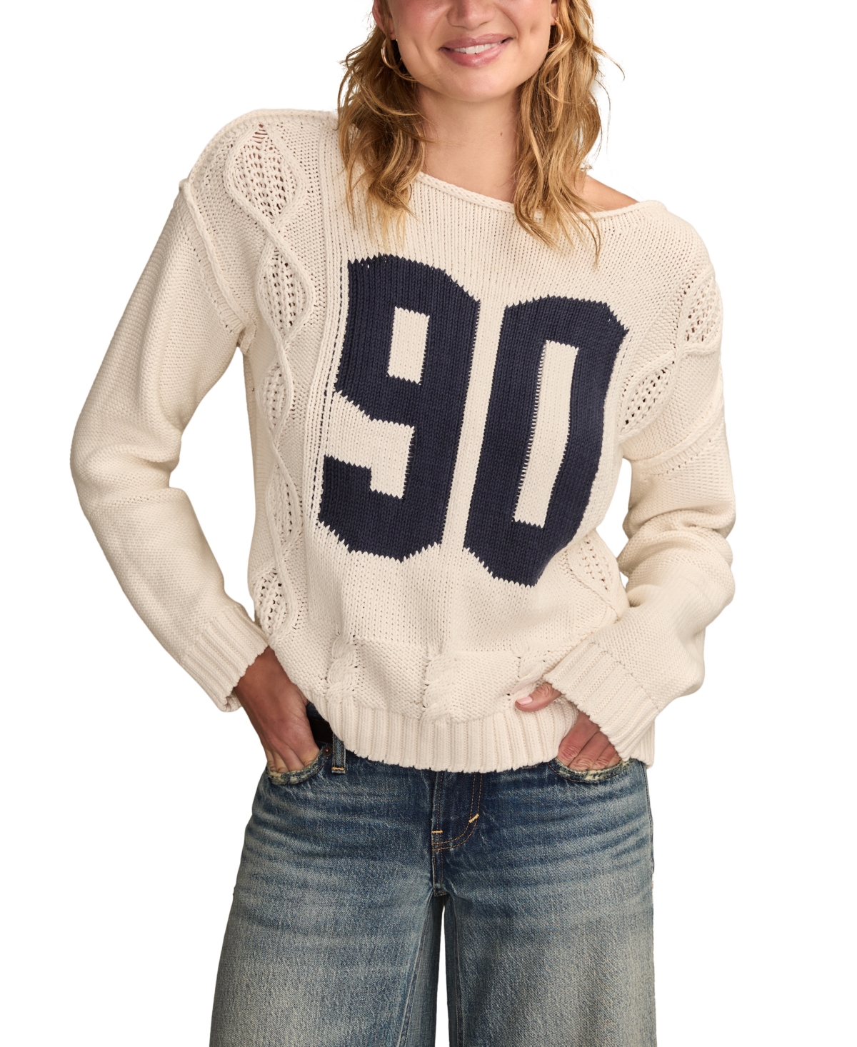 Lucky Brand Women's 90s Graphic Cotton Crewneck Sweater In White