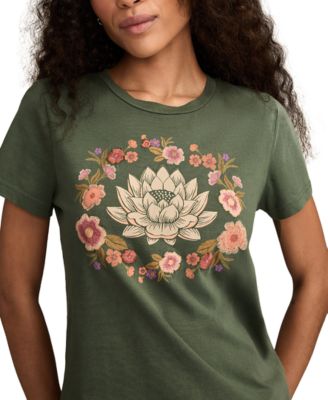 Women's Embroidery Lotus Classic Cotton T-Shirt 