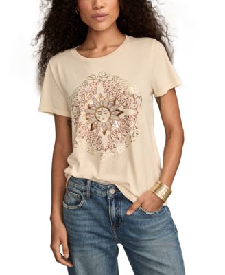 Lucky Brand - Women's Ornate Sun Frame Cotton Crewneck T-Shirt