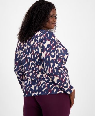 Plus Size Abstract-Print Long-Sleeve Top