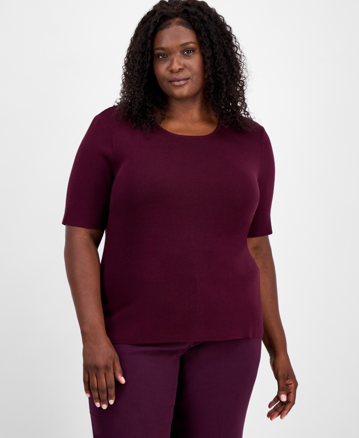Tahari Asl Plus Size Sweater T-shirt In Purple