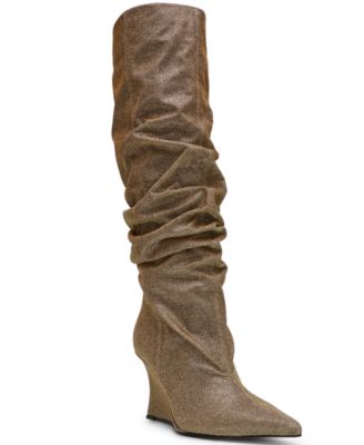 Steve Madden Womens Distortion Knee High Slouch Wedge Boots Regular Wide Calf In Brown