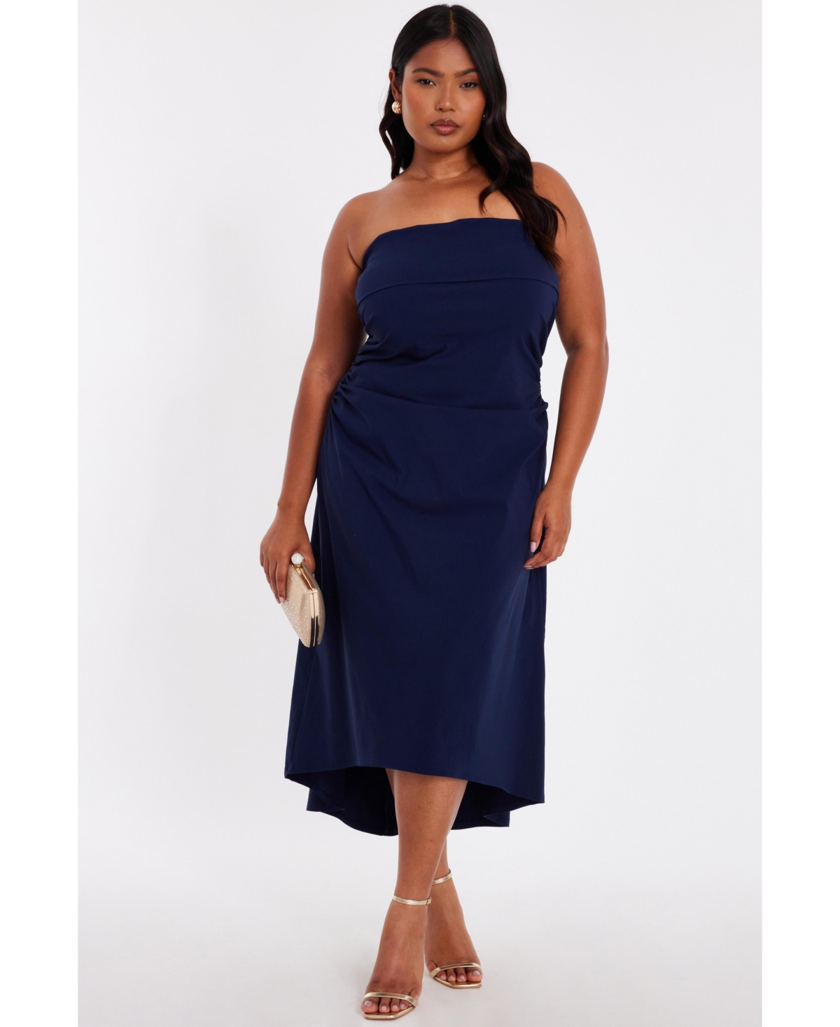 Women's Plus Size Bandeau Dip Hem Dress - Navy