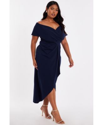 Women's Scuba Crepe Bardot Wrap Midi Dress