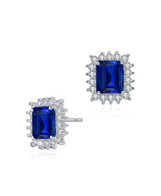 Square Stud Earrings with Colored Cubic Zirconia