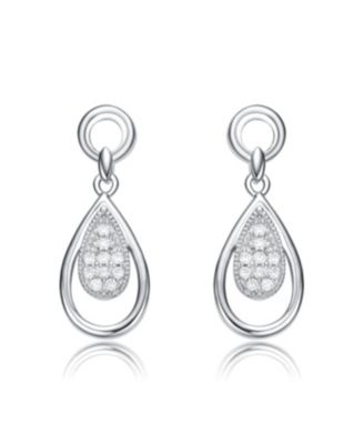 White Gold Plating with Clear Cubic Zirconia Pear Drop Earrings