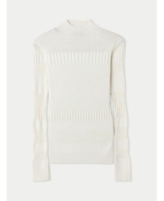 Women's High-neck Ribbed Cotton Silk Cashmere Blend Sweater