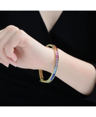 14K Gold Plated with Multi-Colored Cubic Zirconia Bangle Bracelet