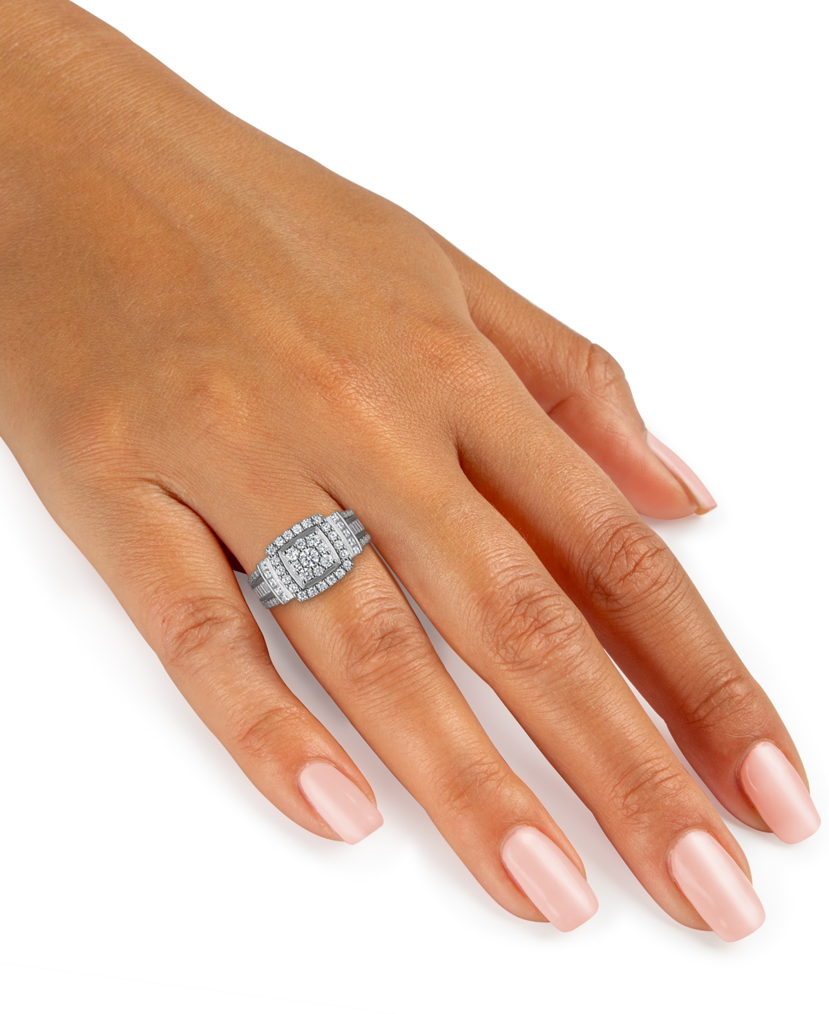 Macy's Diamond Square Shaped Halo Cluster Engagement Ring (1-1/2 Ct. T.w.) In 14k White Gold In Gold