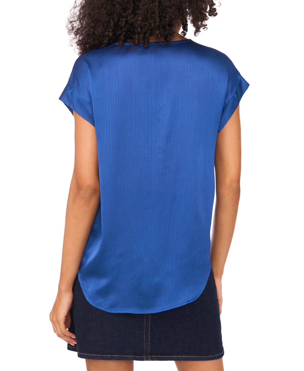 Vince Camuto Textured Satin Short Sleeve Top In Blue