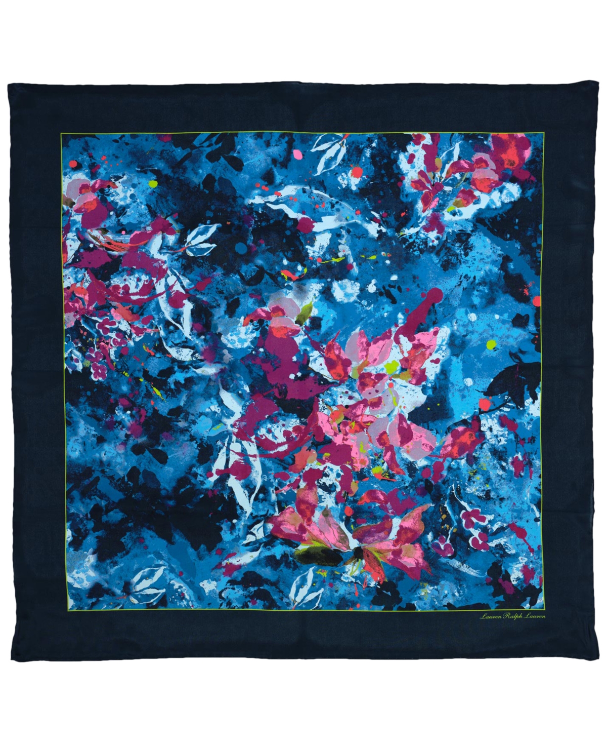 Abstract Floral Square Scarf - Navy