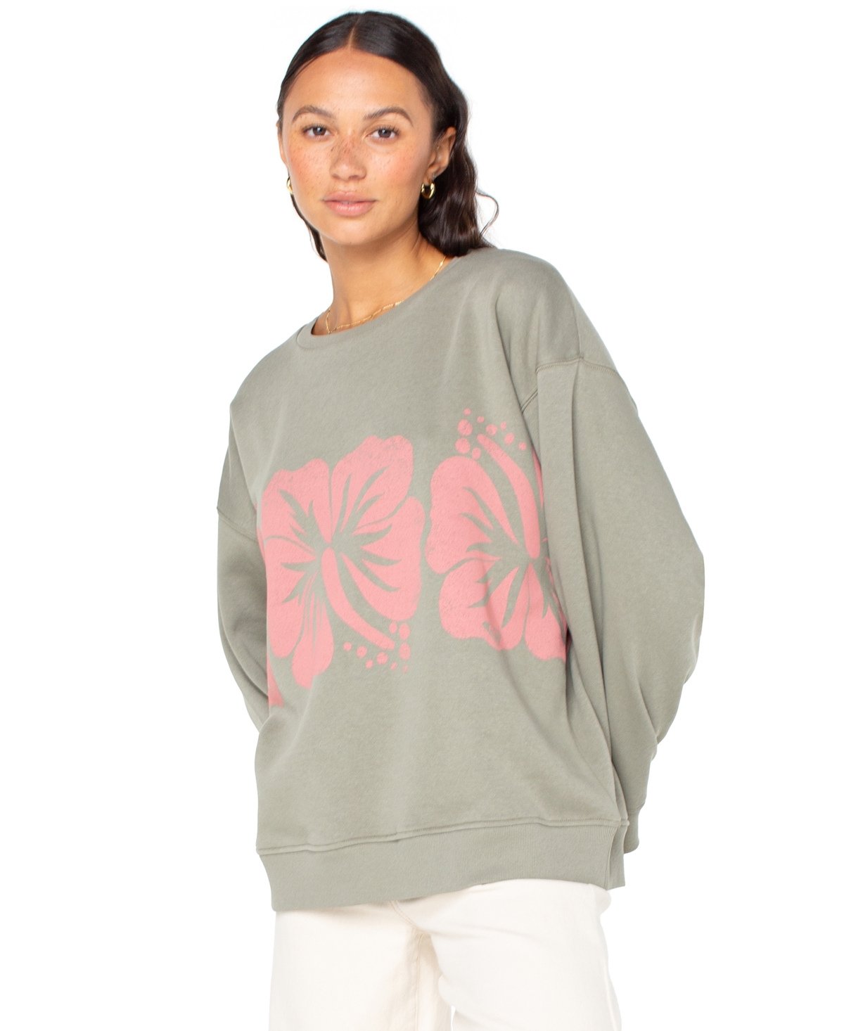 Roxy Juniors' Morning Hike Graphic Crewneck Sweatshirt In Green