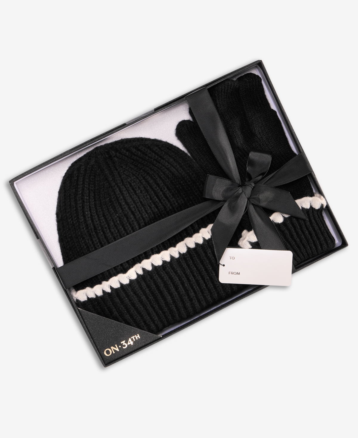 On 34th Ribbed Beanie & Gloves Boxed Set, Macy's Exclusive In Black