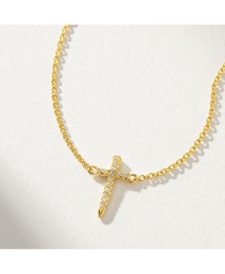 14K Gold-Plated Simple Cross Necklace, 14" + 2" extender