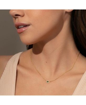 14k Gold-Plated Evil Eye Pav&eacute; Necklace, 16" + 2" extender