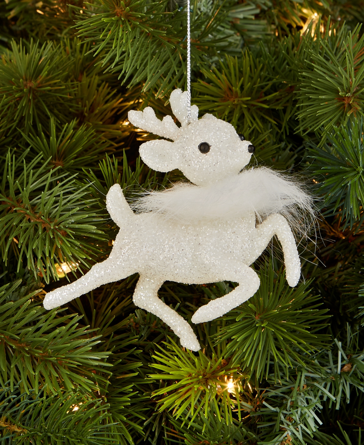 Holiday Lane Iced Delight White Deer With Feathers Ornament, Macy's Exclusive In Transparent