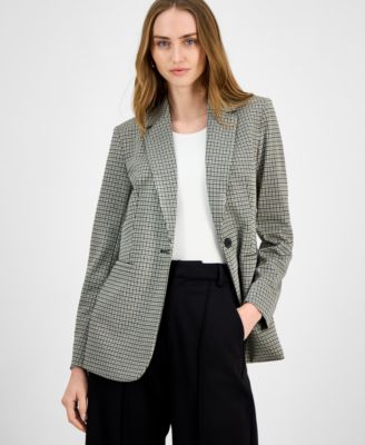 Bar III - Women's Plaid One-Button Notch-Collar Jacket