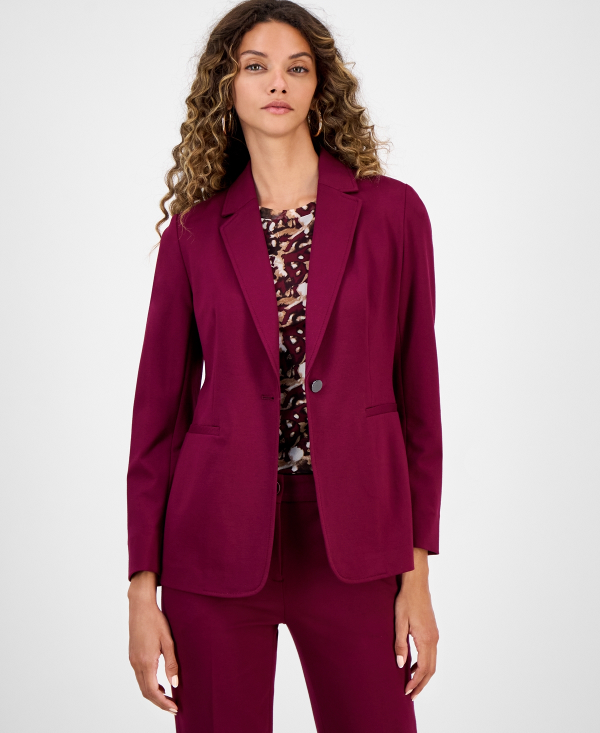 Bar Iii Women's Notch-collar Single Button Blazer, Created For Macy's In Burgundy