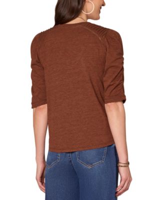Petite Puff-Sleeve V-Neck Knit Top