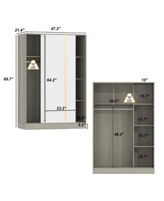 Modern high-quality grey wood color sliding door wardrobe, made of wood, with hanging clothes pole