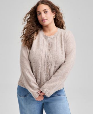 And Now This - Trendy Plus Size Pointelle Knit Cardigan