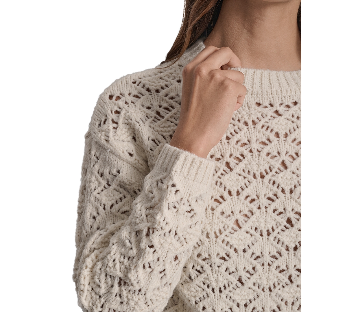 Dkny Jeans Petite Pointelle Crewneck Sweater In Neutral