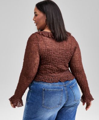 Trendy Plus Size Lace Ruffle-Trim Crop Top