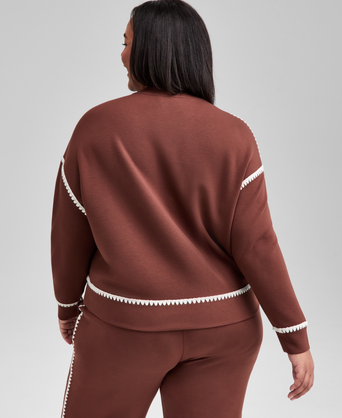 And Now This Trendy Plus Size Scuba Whipstitch Sweatshirt, Macy's Exclusive In Brown