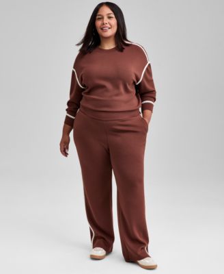 Trendy Plus Size Cozy High-Rise Whipstitch Scuba Pants, Macy's Exclusive 