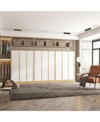 Modern high-quality natural wood color sliding door wardrobe, made of wood, with hanging clothes pole