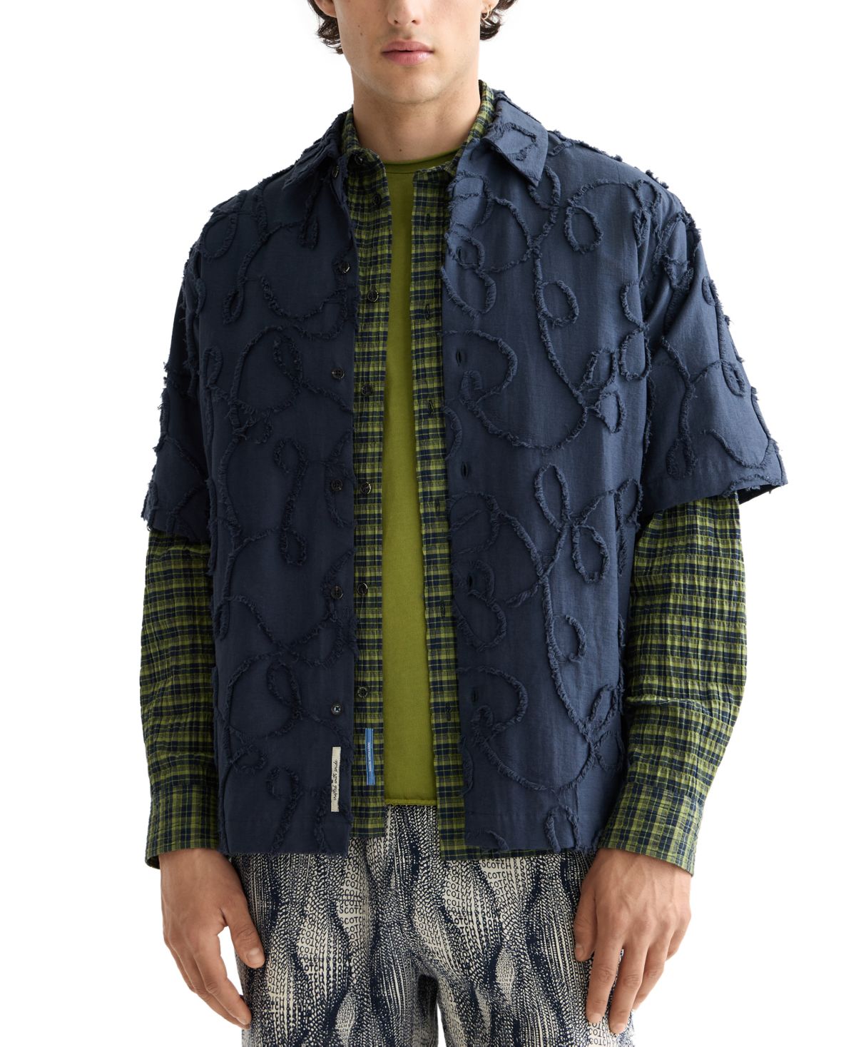 Мужская жаккардовая рубашка свободного покроя с коротким рукавом и пуговицами спереди