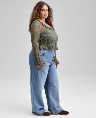 Trendy Plus Size Studded High-Rise Wide-Leg Jeans, Macy's Exclusive 