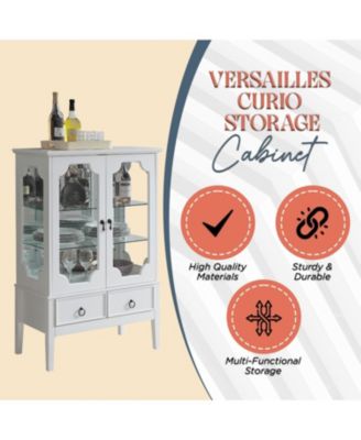 Curio Storage Cabinet with Glass Shelves, Drawers and Doors – Display Sideboard for Living Room, Dining Room, Kitchen