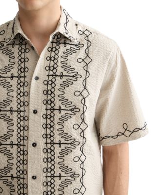 Men's Relaxed Fit Short Sleeve Embroidered Button-Front Shirt