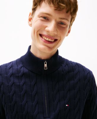 Men's Long-Sleeve Cable Knit Quarter-Zip Sweater